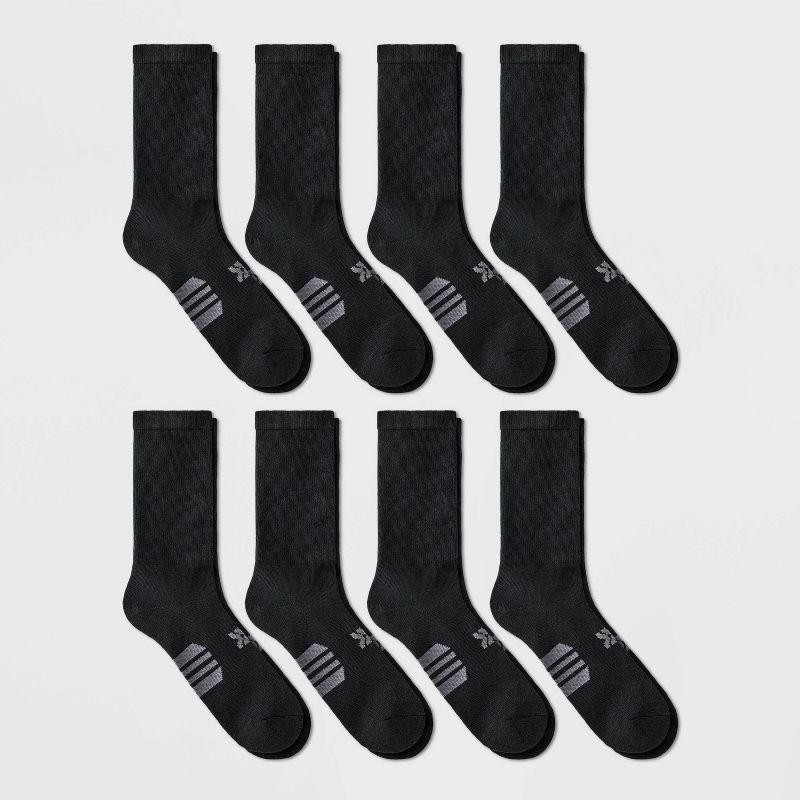 Men's Striped Surge Mesh Crew Socks 8pk - All In Motion™ Black 6-12: Cushioned Heel Toe, Midweight Knit