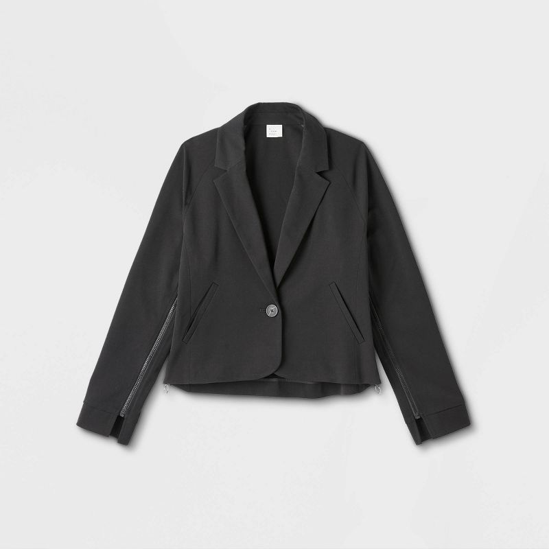 Women's Adaptive Seated Fit Side Opening Blazer Jacket - A New Day™ Black M: Recycled Polyester, , Slash Pocket