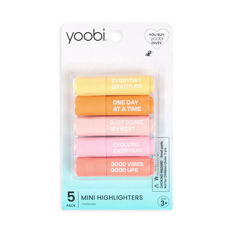 Yoobi 5pk Mini Positivity Highlighter Warm Shades Chisel Tip Study Supplies