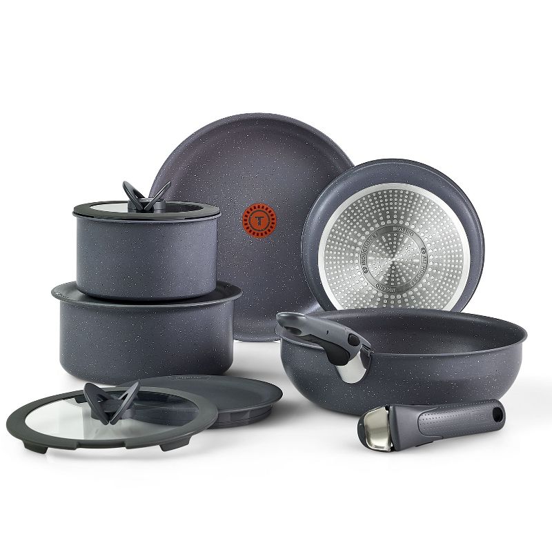 T-fal 11pc Nonstick Cookware Set, Ingenio Essentials, Grey Granite