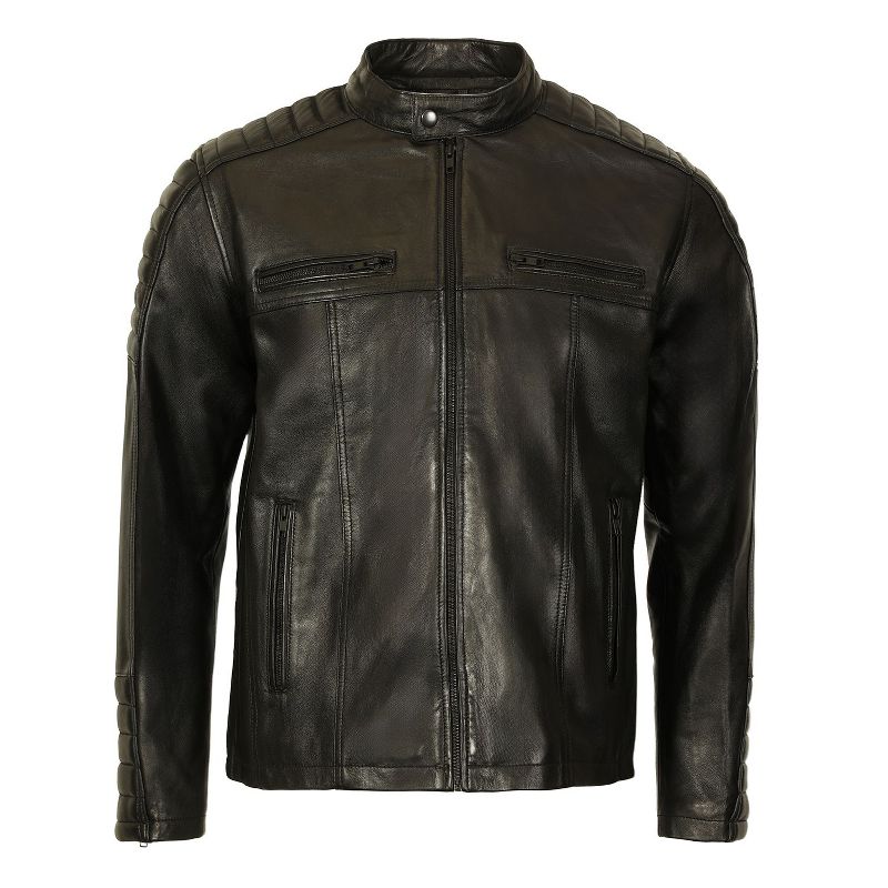 Gioberti Men's Stand Collar Motorcycle Leather Bomber Jacket, Black, M