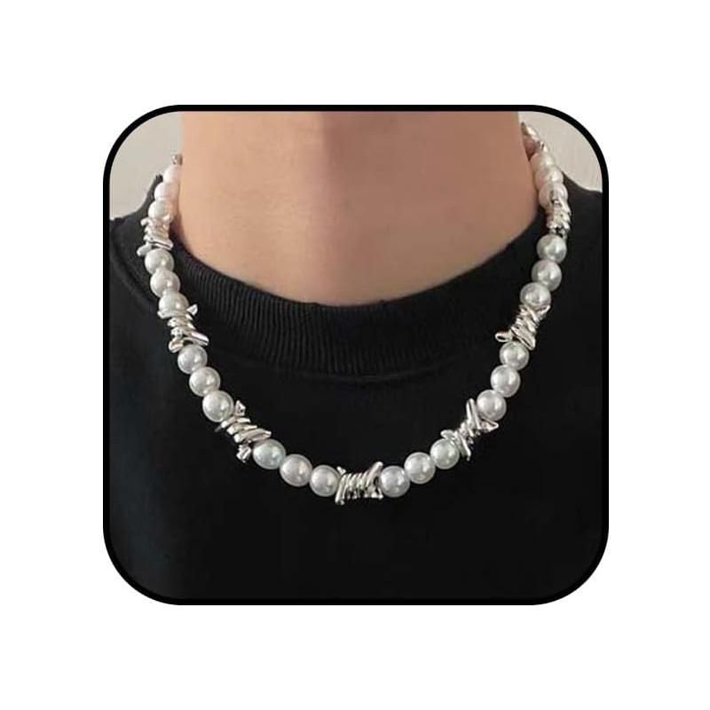 Adjustable Barbed Wire Necklace - Black Pearl Punk Gothic Chain for Men & Women