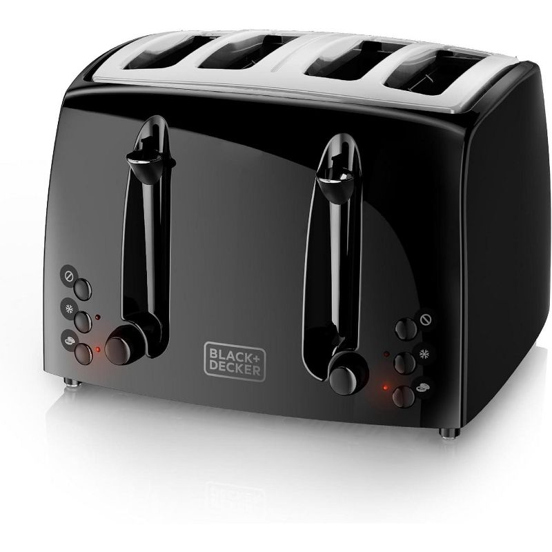 BLACK+DECKER 4-Slice Toaster, TR1410BD, Extra-Wide, 7 Shade Settings, Crumb Trays, Gloss Black