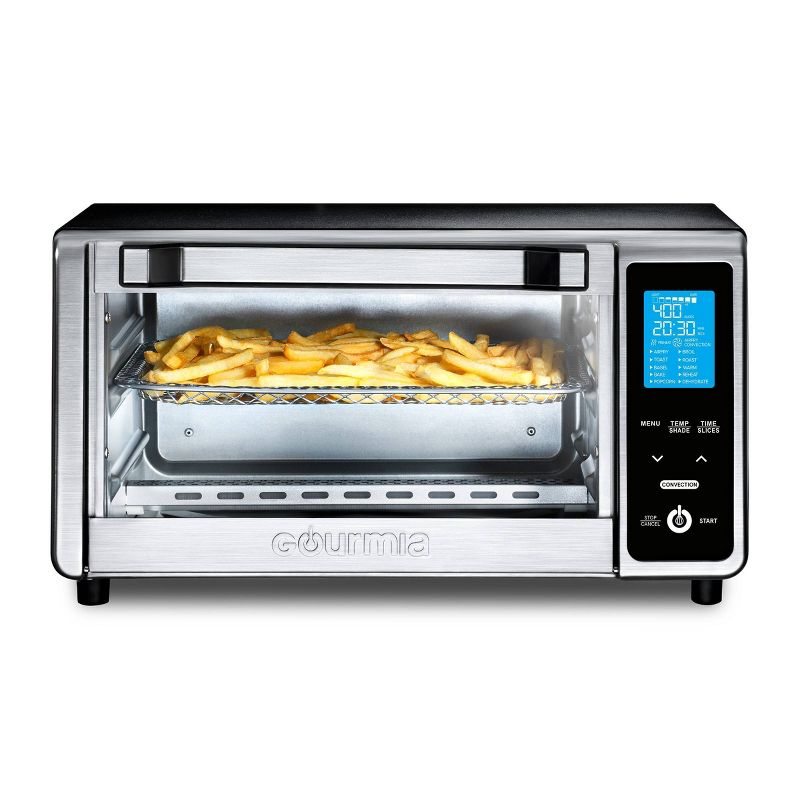 Gourmia Digital 4-Slice Toaster Oven Air Fryer with 11 Cooking Functions Stainless Steel Gray: 1000W, Dishwasher-Safe Parts