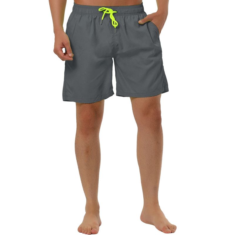 TATT 21 Men's Solid Beach Drawstring Surfing Mesh Lining Board Shorts Gray 32