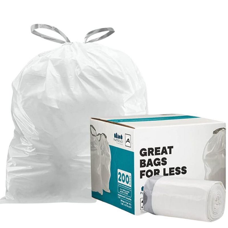 Plasticplace Compatible with simplehuman Code A Drawstring Trash Bags, 1.2 Gallon (200 Count)