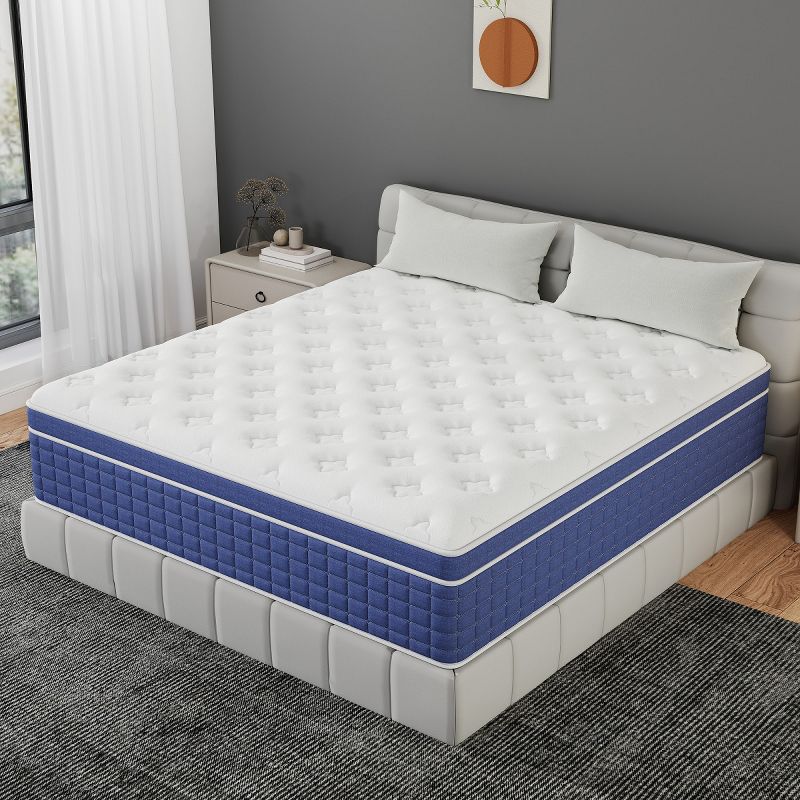 CHEVNI 14 Inch Queen Size Mattress in a box Hybrid Spring Memory Foam Medium Firm - White