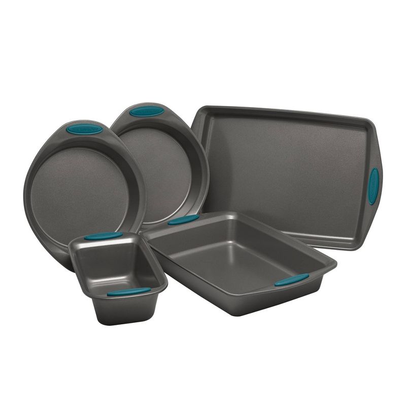Rachael Ray Yum-O Nonstick 5pc Bakeware Set Marine Blue: Silicone Handles, Oven-Safe, Dishwasher-Safe, Lifetime Warranty