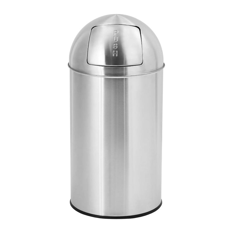 Push Lid Trash Can Stainless Steel w/ Removable Bucket, 70L Commercial Garbage Bin, Fingerprint-Proof Kitchen Waste Bin for Indoor/Outdoor Use