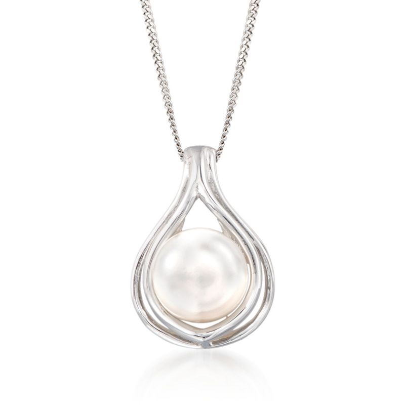 Ross-Simons 9.5-10mm Cultured Pearl Teardrop Pendant Necklace in Sterling Silver Size 20