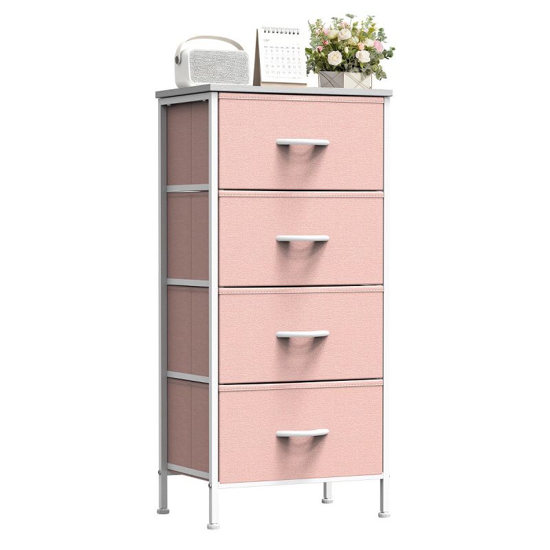 FONTOI Nightstands with Four Drawers, Beside Sofa Table, Accent Table Organizer, Ideal for Bedroom Furniture, Pink, 17.72"*11.81"*37.4"