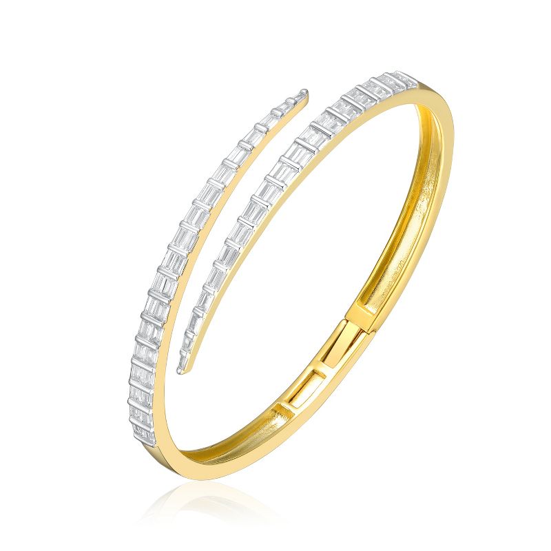 Guili 14K Gold Plated Cubic Zirconia Pave Bypass Coil Bangle Bracelet – ElegantDesign Perfect for Special Occasions or Everyday Sophistication