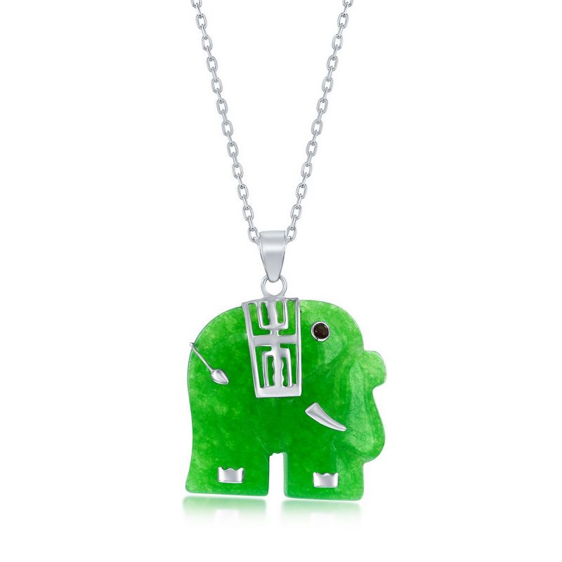 Bella Silver Sterling Silver Elephant-Shaped Jade 18" Pendant Necklace - Green