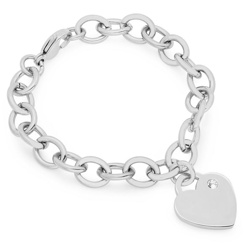 Steeltime Ladies stainless steel rolo heart bracelet adorned with swarovski crystals