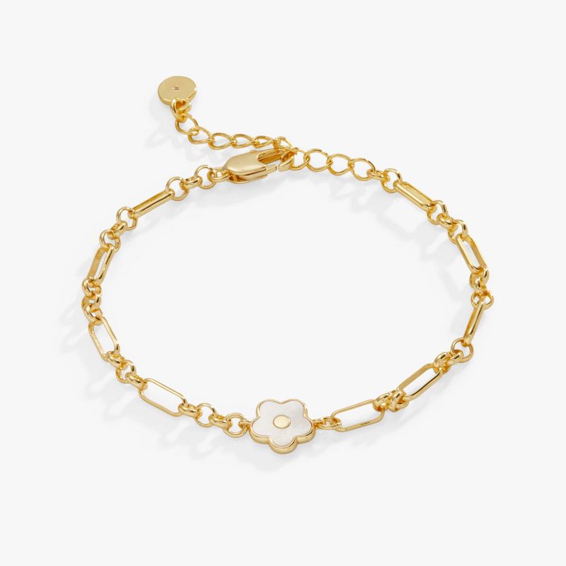 Alex and Ani Mother Of Pearl Daisy Charm Chain Bracelet - Gold