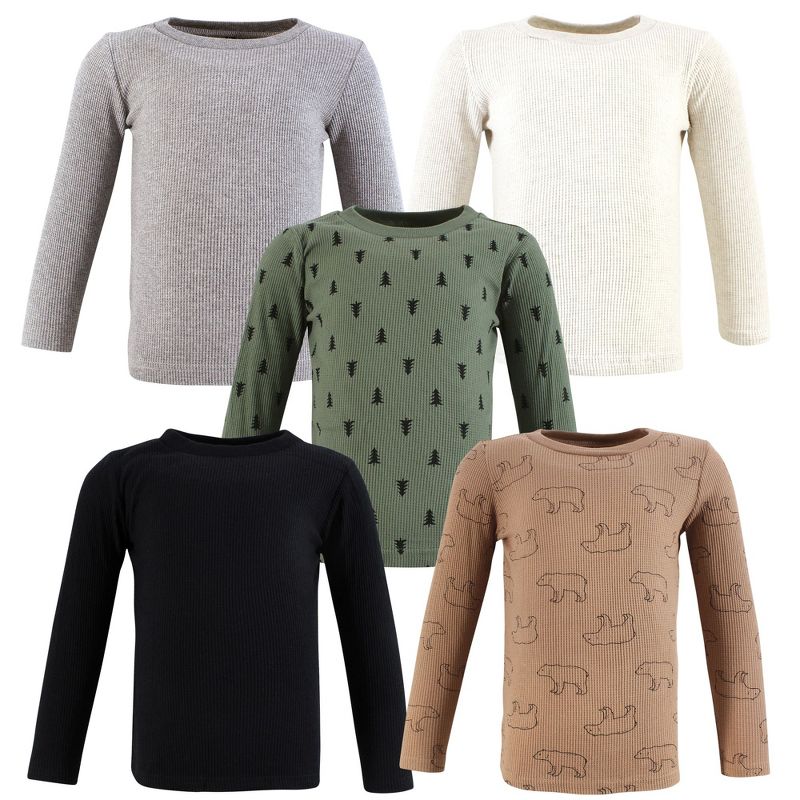 Hudson Baby Infant Boy Thermal Long Sleeve Tees 5pk, Bear Tree, 4T
