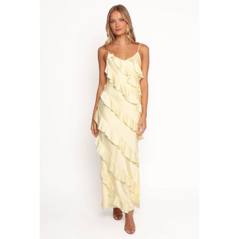 Petal and Pup Ciao Ruffles Maxi Satin Dress - Pale Yellow M