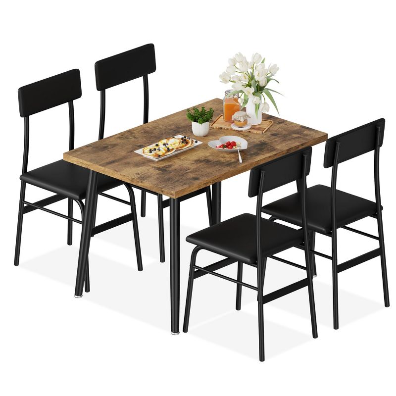 Dining Table Set for 4, Wood Kitchen Table with 4 Upholstered Chairs, Space-Saving Kitchen and Dining Room Furniture for Small Spaces, Apartment