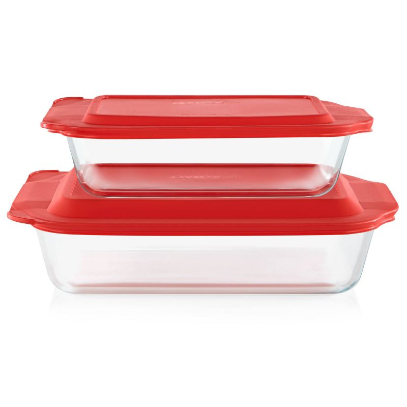Pyrex Deep 4pc Glass Bakeware Set: Clear Baking Dishes with Lids, Dishwasher & Oven Safe