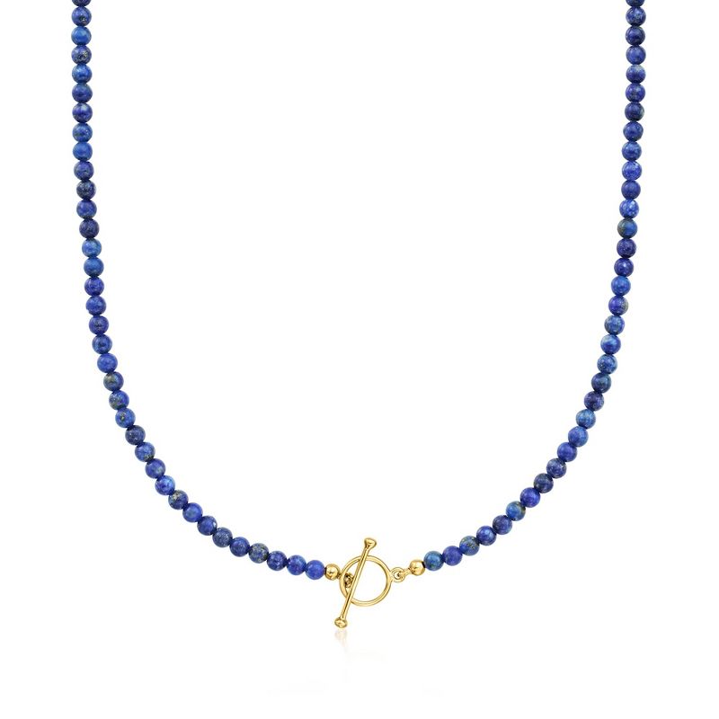 Ross-Simons 3.5-4mm Lapis Bead Charm-Compatible Toggle Necklace in 18kt Gold Over Sterling. 20 inches