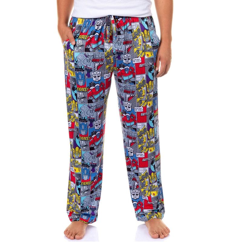 Transformers Men's Pajama Pants Autobot Optimus Prime Decepticon Megatron Battle On Lounge (M)