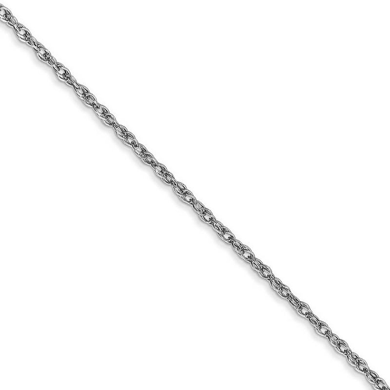 Black Bow Jewelry 1.3mm 10k White Gold Solid Baby Rope Chain Necklace, 18 Inch