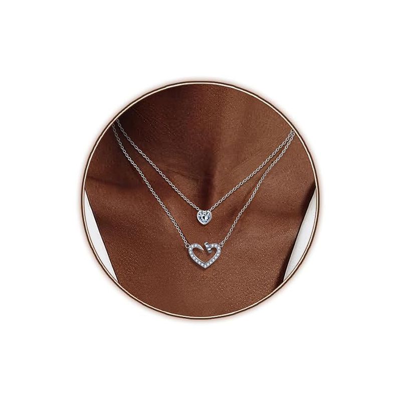 14K Gold & Platinum Plated Double Layer Pendant Necklace, Fashionable Layered Jewelry for Women