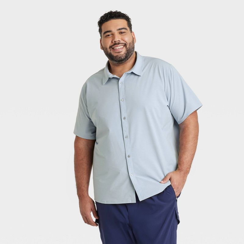 Men's Big Short Sleeve Woven Shirt - All In Motion™ Grit Gray 2XL: Relaxed Fit, Quick Dry, Poplin Fabric