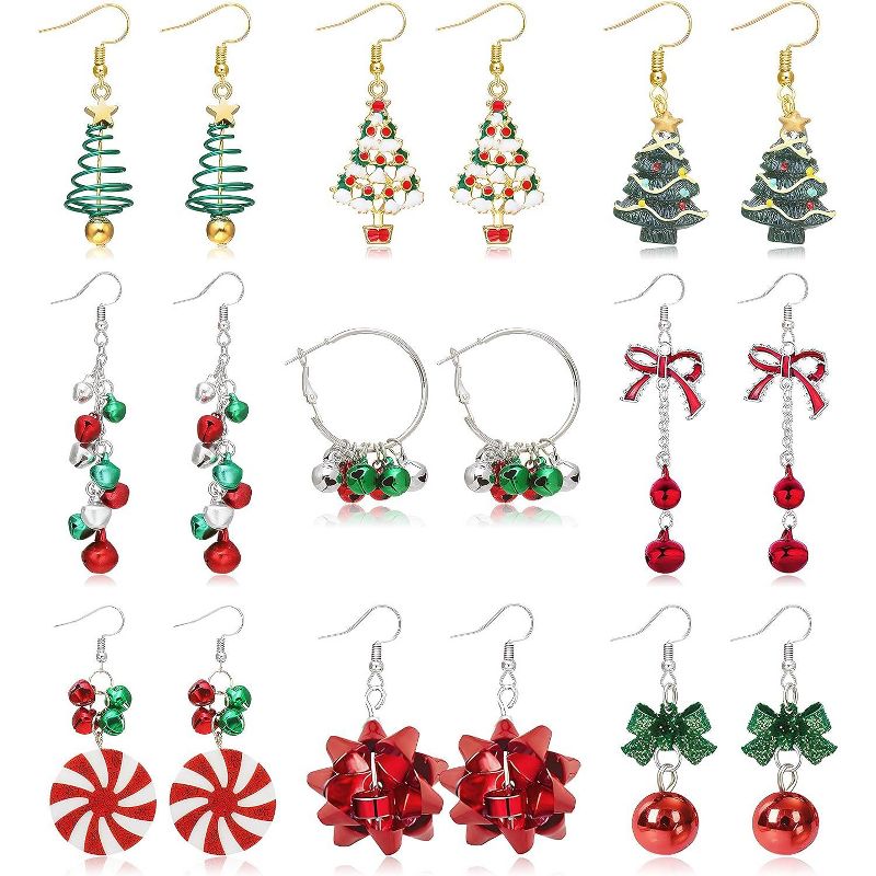 2025 Christmas Earrings Set Bow Bell Tree Snowflake Dangle Jewelry Holiday Gifts Outfits Stocking Stuffers for Women