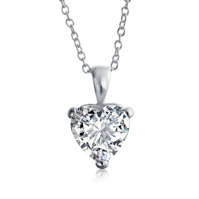 Bling Jewelry 5CT Heart Shaped Solitaire Pendant Necklace Sterling Silver CZ Cubic Zirconia Color - Clear