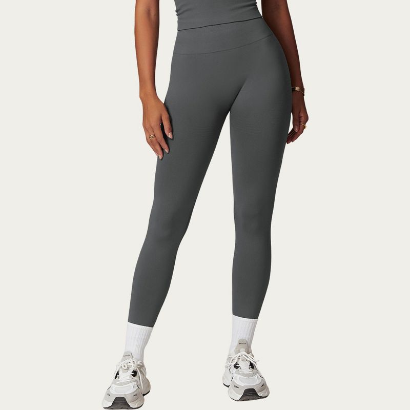 Anna-Kaci Active Women's High Waist Seamless Athletic Leggings with Sculpting Fit Stretch Fabric and Contoured Texture Panels - X Large, Dark Gray