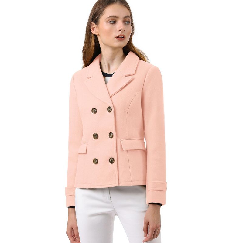 INSPIRE CHIC Women's Notched Lapel Double-Breasted Pea Coat Small Pink