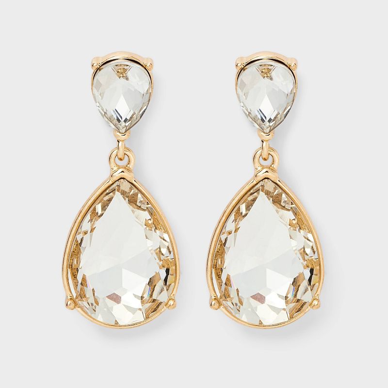 Double Stone Teardrop Earrings - A New Day™ Gold