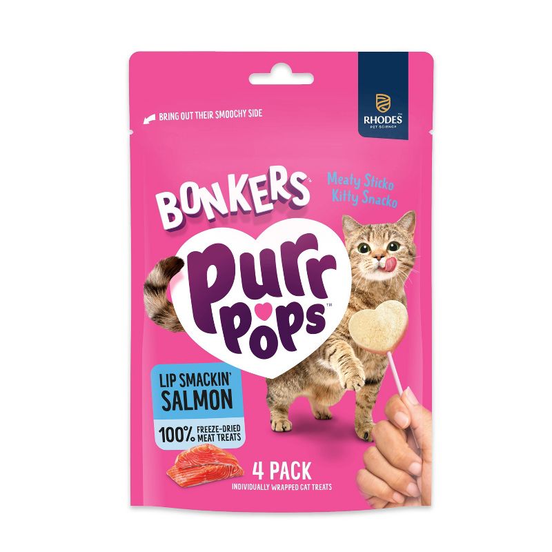 Bonkers Purrpops Freeze-Dried Salmon Flavored Lollipop Cat Treats - 0.2oz/4ct