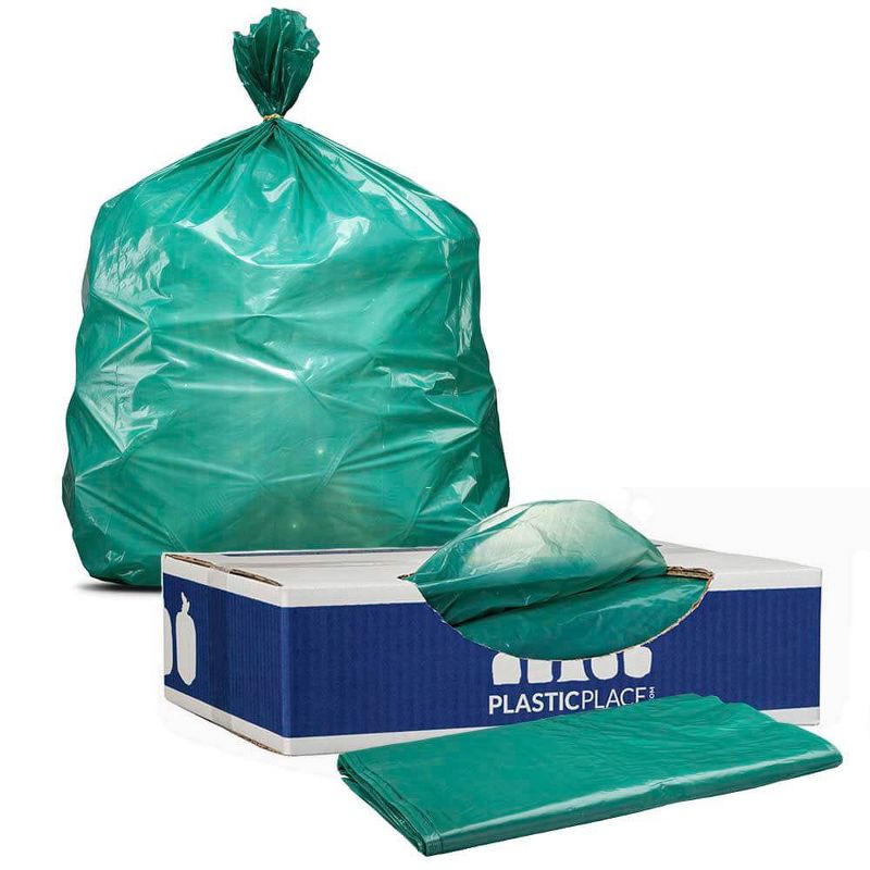 Plasticplace 32-33 Gallon Trash Bags, Green (100 Count)
