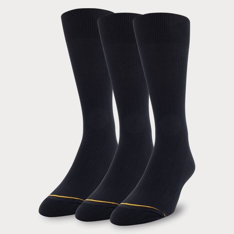 Signature Gold by GOLDTOE Men's Nylon Rib Crew Socks 3pk - Black 6-12.5