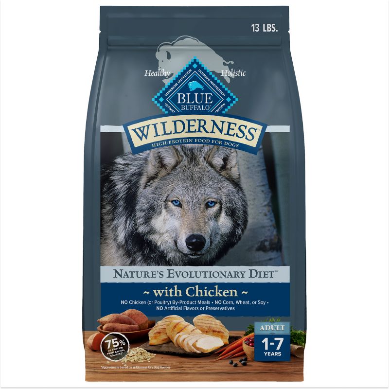 Blue Buffalo Wilderness High Protein Natural Adult Dry Dog Food plus Wholesome Grains with Chicken - 13lbs
