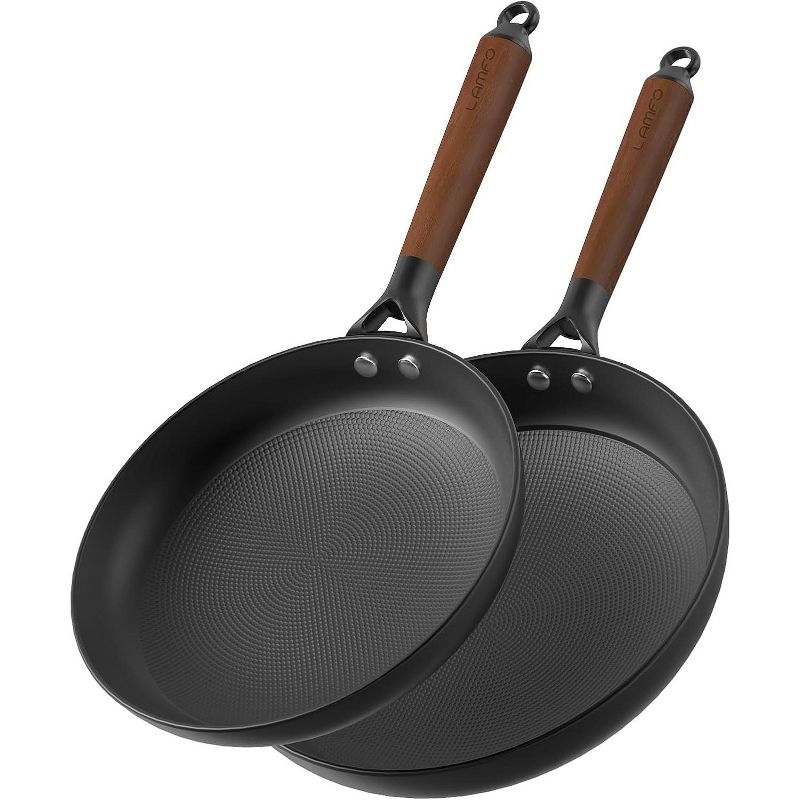 LAMFO Professional Cooking Pans Set , 2 pieces 10&12Inch Cookware Set Cast Iron Skillets, PFAS-Free, Nonstick Pizza Pans, Oven&Dishwasher Safe