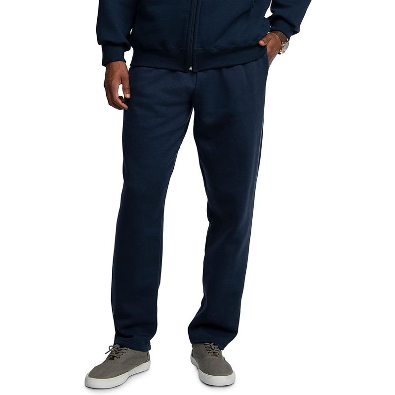Fruit Of The Loom Mens Eversoft Fleece Open Bottom Sweatpants, L, Blue Cove