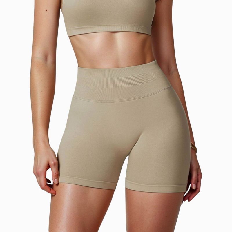 Anna-Kaci Active Women's High Waist Compression Biker Shorts with Sculpting Seam Detail and Stretch Fit Fabric - Medium, Beige