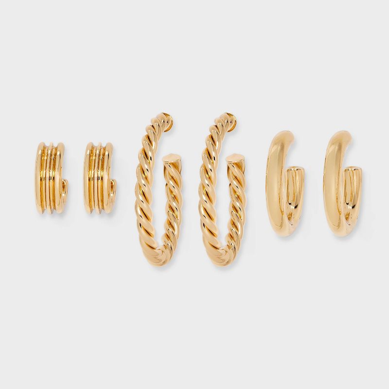 Gradual Hoop Earrings 3pc - A New Day™ Gold
