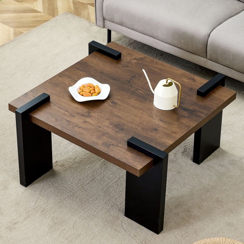 CAVINAS Square Wood Coffee Table with Mortise and Tenon Structure Design,Unique Center Table for Living Room,Living Room Furniture,Walnut