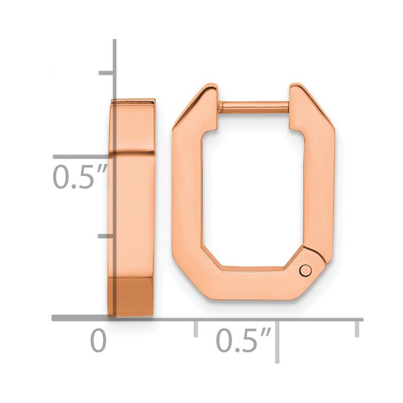 Chisel Stainless Steel Polished Rose IP-plated Squared Edges 4mm Hinged Hoop Earrings