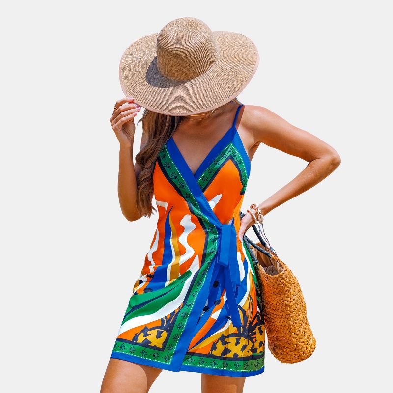 Women's Vibrant Abstract Print Beach Dress with Adjustable Spaghetti Straps - Cupshe-M-Blue