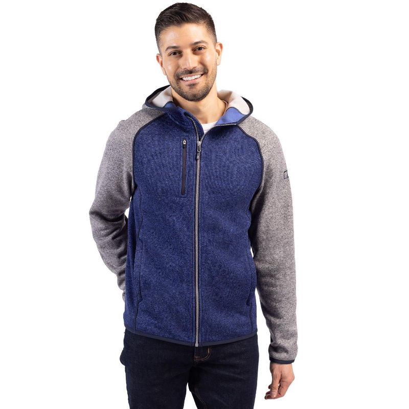 Cutter & Buck Mainsail Full Zip Hooded Mens Jacket - Tour Blue Heather/Polished Heather - M
