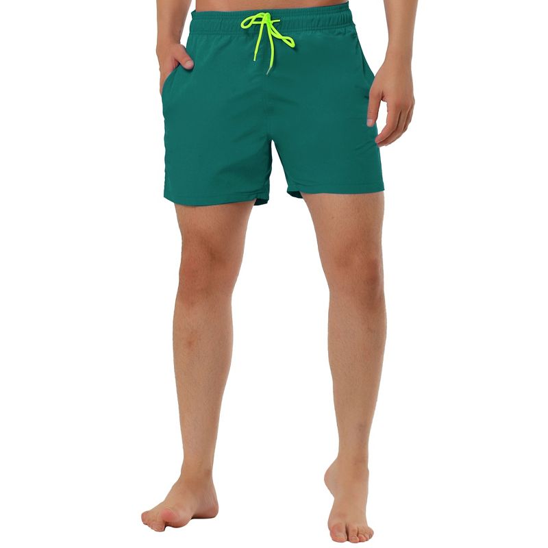 TATT 21 Men's Summer Holiday Mesh Lining Drawstring Waist Solid Board Shorts Dark Green 38