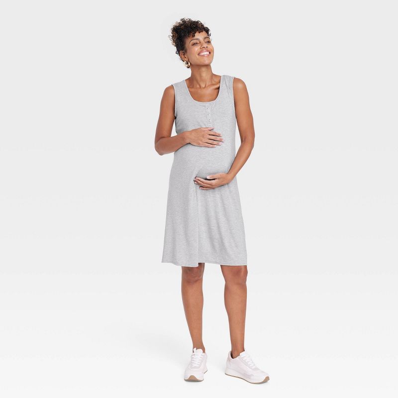 Sleeveless Nursing Henley Maternity Dress - Isabel Maternity by Ingrid & Isabel™ Gray XS: Modal Spandex Blend