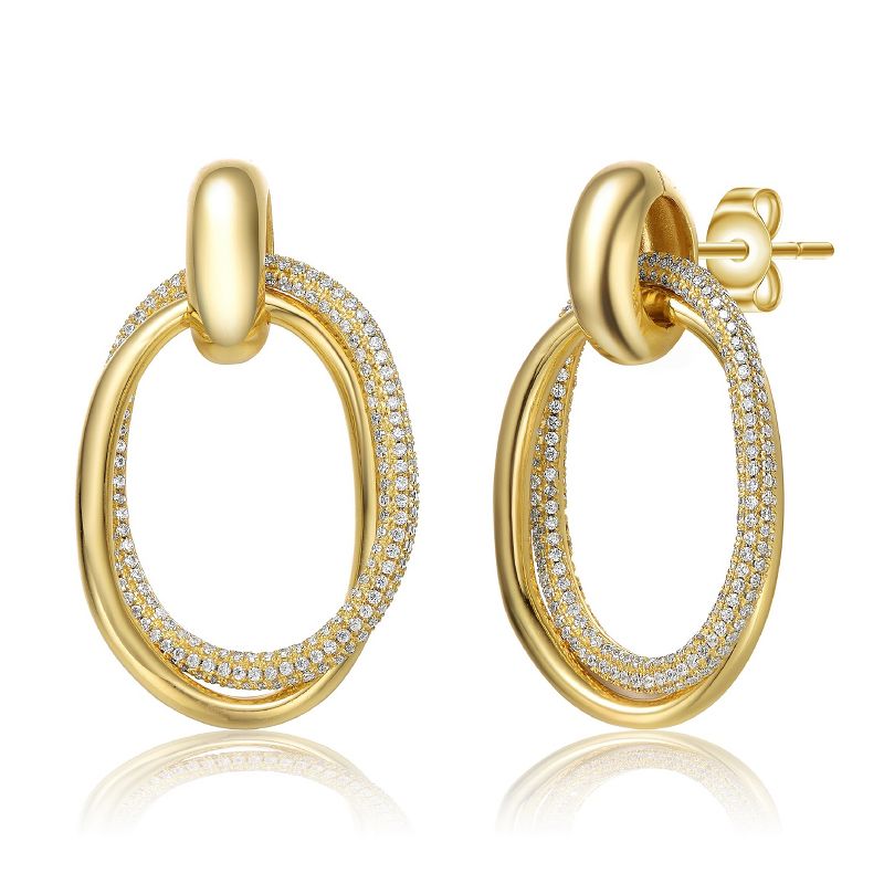 Elegant 14K Gold Plated Drop Earrings Adorned with Dazzling Cubic Zirconia for a Classic and Refined Look