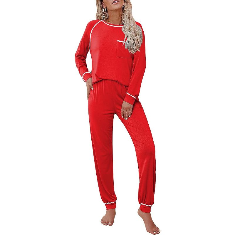 Ekouaer Pajamas Set for Women Soft Comfy Pjs Sets Long Sleeve Sleepwear Loungewear Red L
