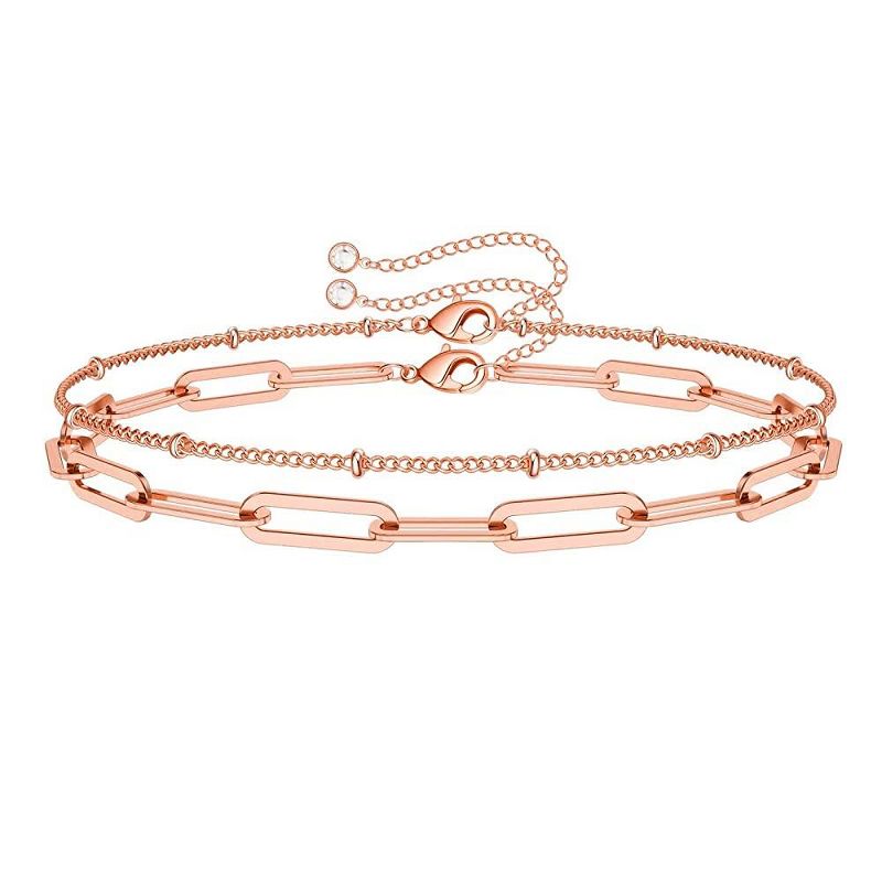 Turandoss Dainty Gold Bracelets for Women, Adjustable Layered Chain Bracelet, Gold Jewelry, Birthday Valentine's Day Gifts for Women, 6+2In Rose Gold